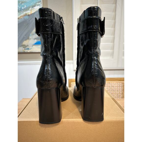 Nine West Tartess Black Boot Leather Size 8 Lightly Worn Square Toe Strap Detail - Picture 9 of 12